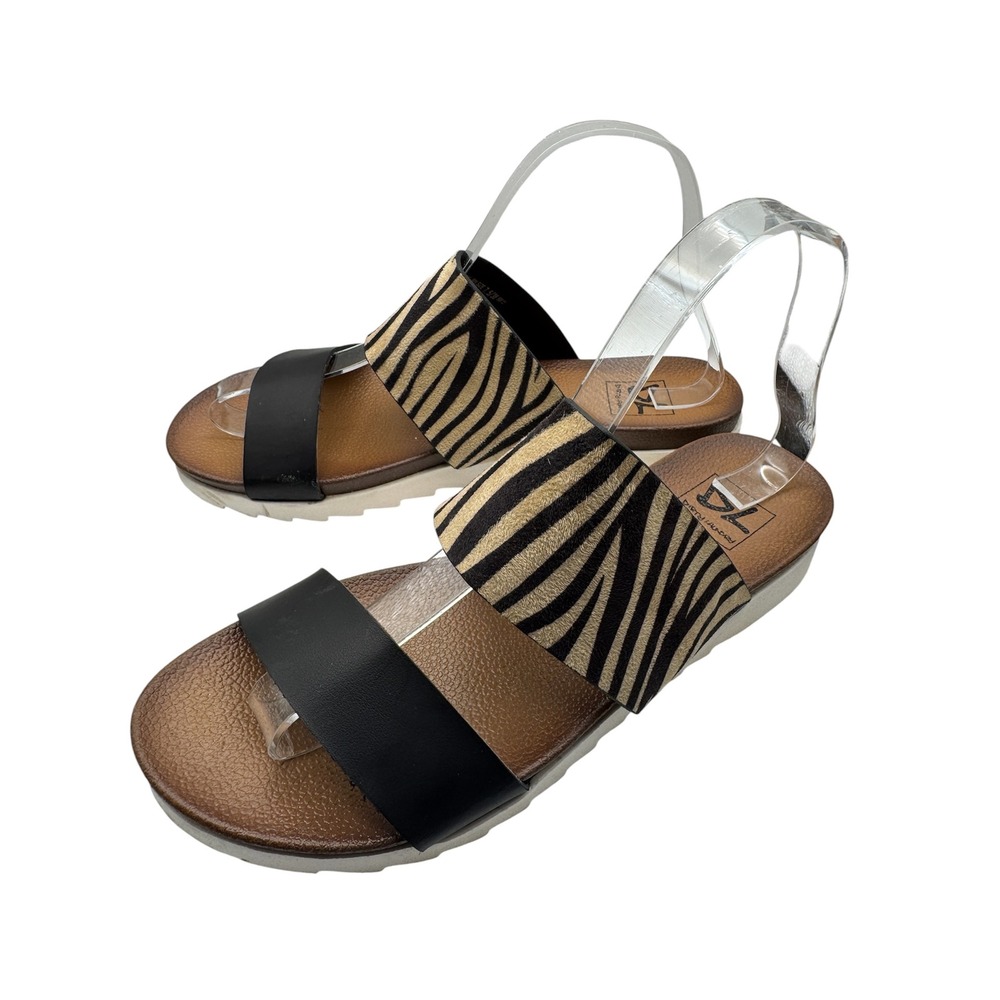 Dirty Laundry Coastline Slide Sandals Womens Size 7.5 Zebra Print Brown Black
